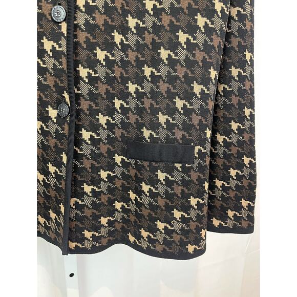 Exclusively MISOOK Size S Houndstooth Collared Knit Jacket Sweater Brown Black - Picture 6 of 8